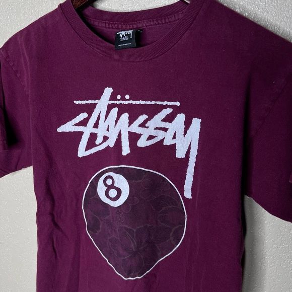 Stussy Burgundy 8 Ball T Shirt Small - Picture 2 of 4
